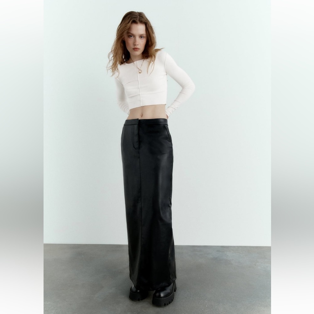 Zara faux leather midi skirt